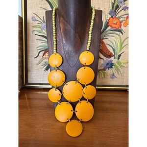 Fair Trade Beaded Bib Statement Necklace - Yellow Beads - 14"